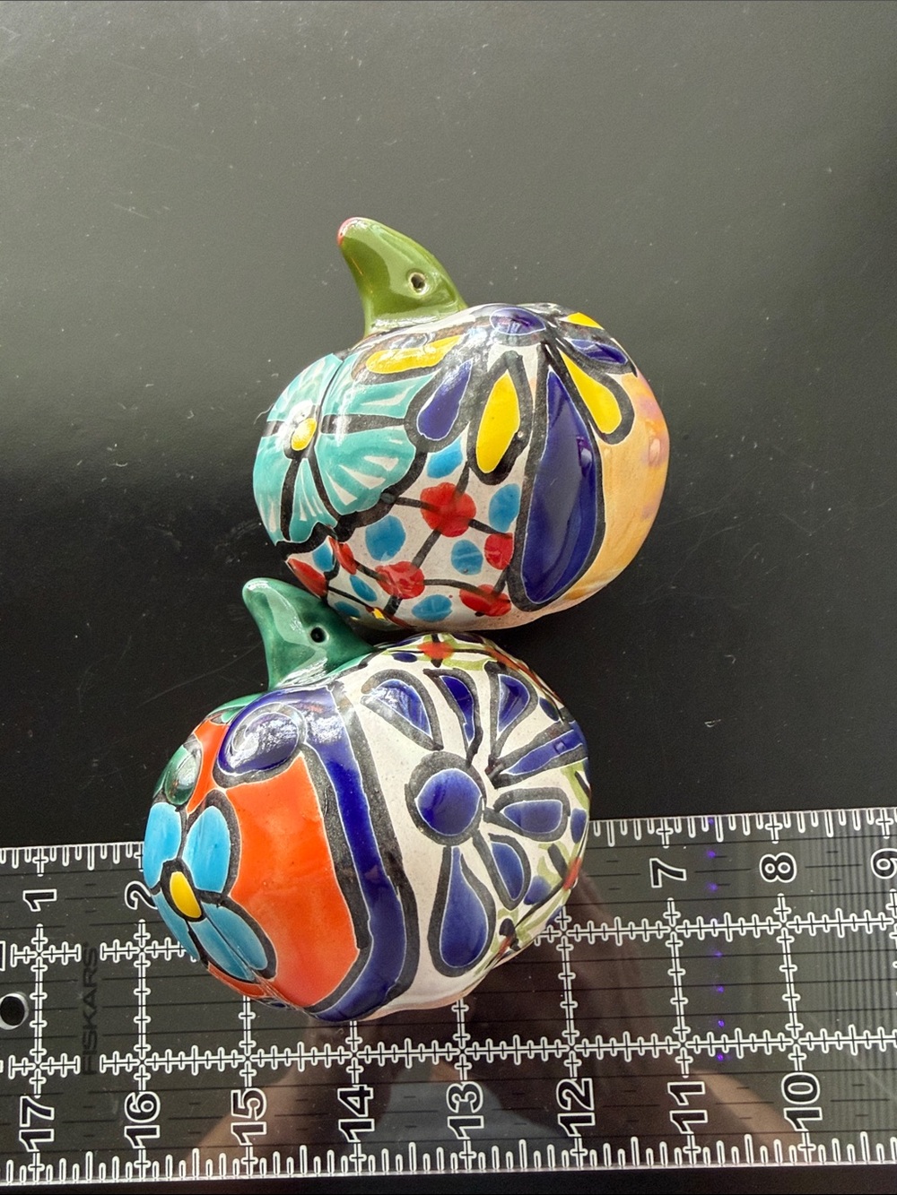 Hand-Painted Multicolor Ceramic Pumpkin Set - Vibrant Fall Accent - Picture 2 of 6